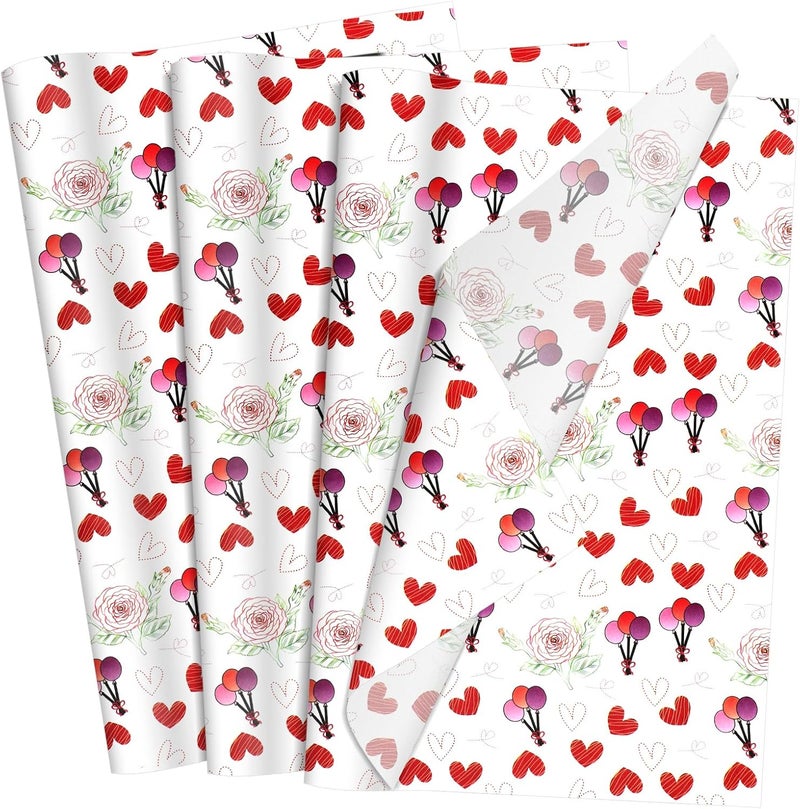 Ethanberg 60 Sheets Gift Wrapping Tissue Paper Bulk, Balloon Heart Rose Tissue Paper for Gift Bags, Decorative Art Papers for DIY Crafts Wedding Birthday Baby Showers Holiday Party Decor, 20x14 Inches - Image 1